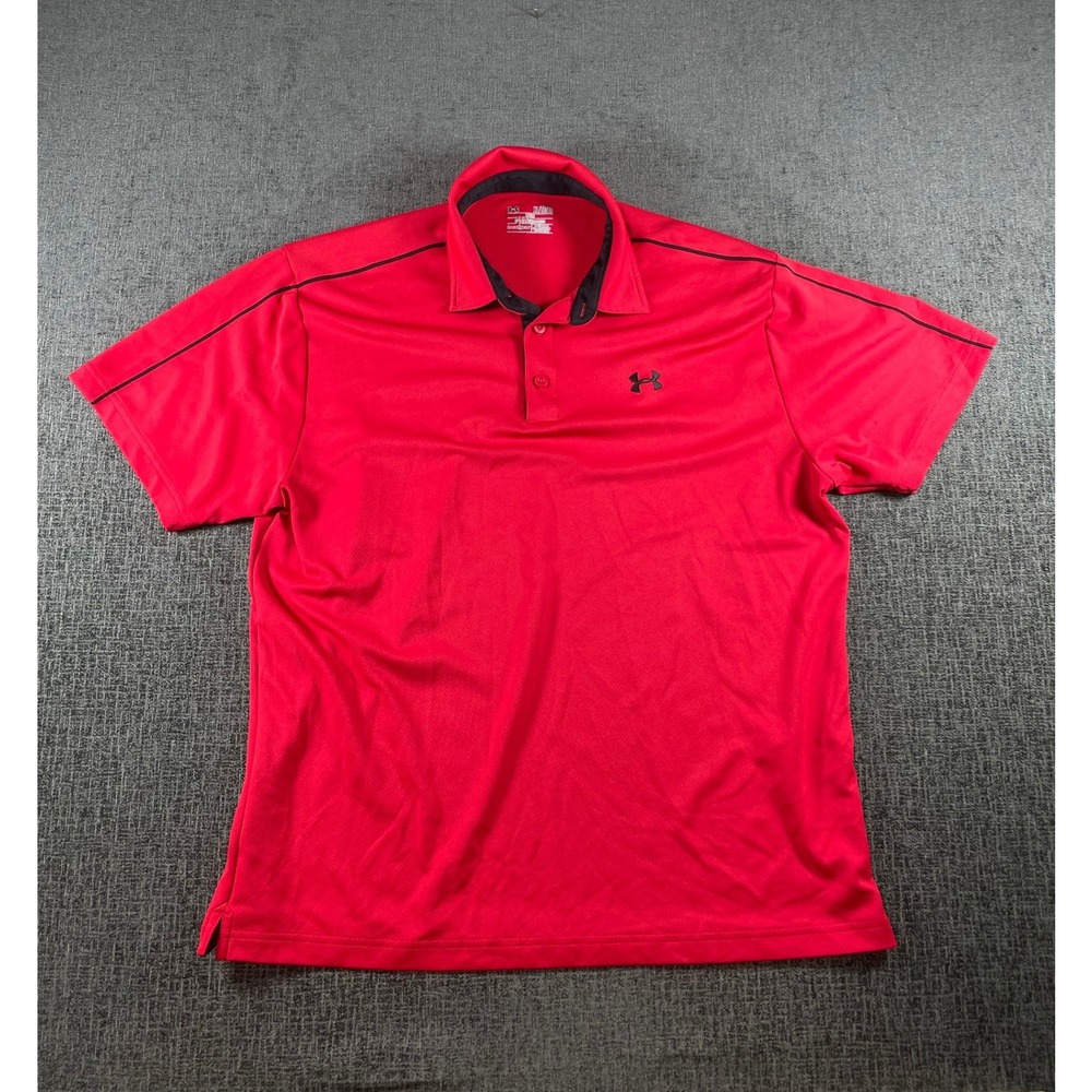Under Armour Mens XL HeatGear Loose Fit Red Polo Shirt Short Sleeve Golf